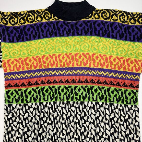 Vintage 90s Jamie Scott Abstract Knit Sweater Women's Size S Wild Pattern - Picture 4 of 8